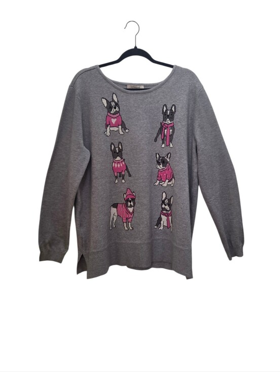 Astrologie Sweaters - NEW Astrologie French Bulldog Sweater XL Gray Pink Dog Novelty Knit Pullover